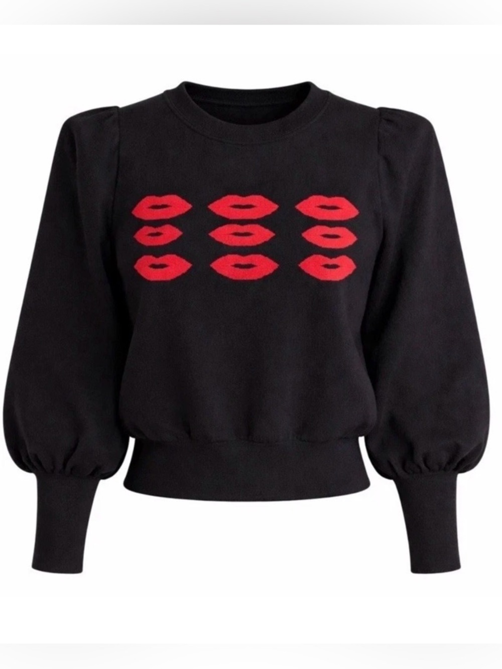 Nanette Lepore Black Pullover Sweater Red Lips Heart Graphic Print Size M